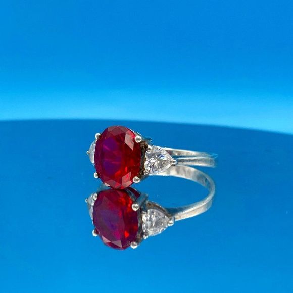 Lab Grown Ruby Sterling Silver Ring - Picture 2 of 15